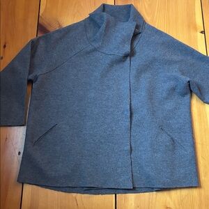 EILEEN FISHER L Charcoal Boiled Wool Asymmetrical Snap Up Jacket Coat Pockets